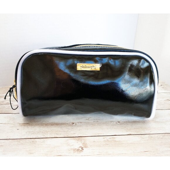 Philosophy Make Up Bag New Black White Minimalist Travel Bag Coastal Grandma - Picture 1 of 13